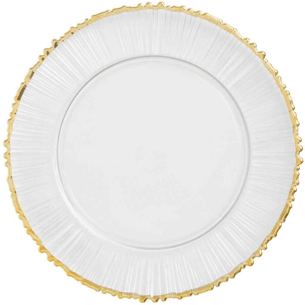 Gold Jagged Glass Charger Plate Optimum Event Hire