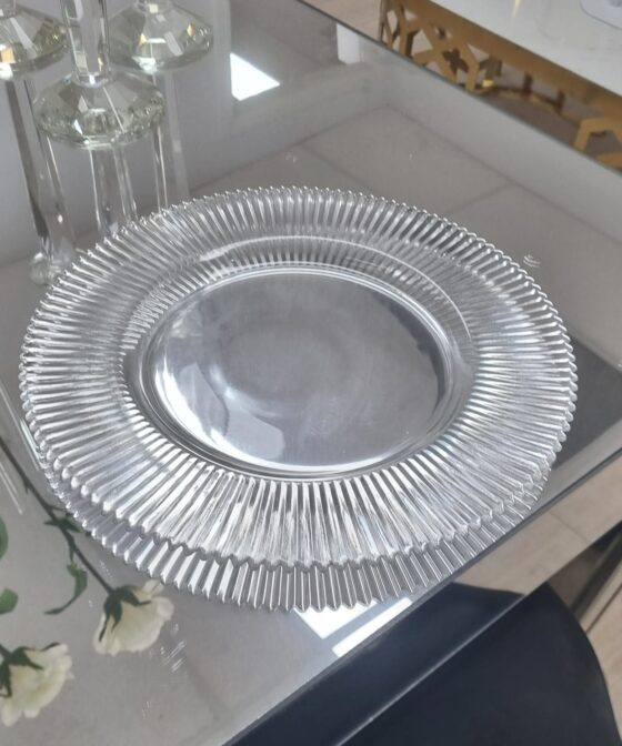 Clear Ribbed Glass Charger Plate Optimum Event Hire