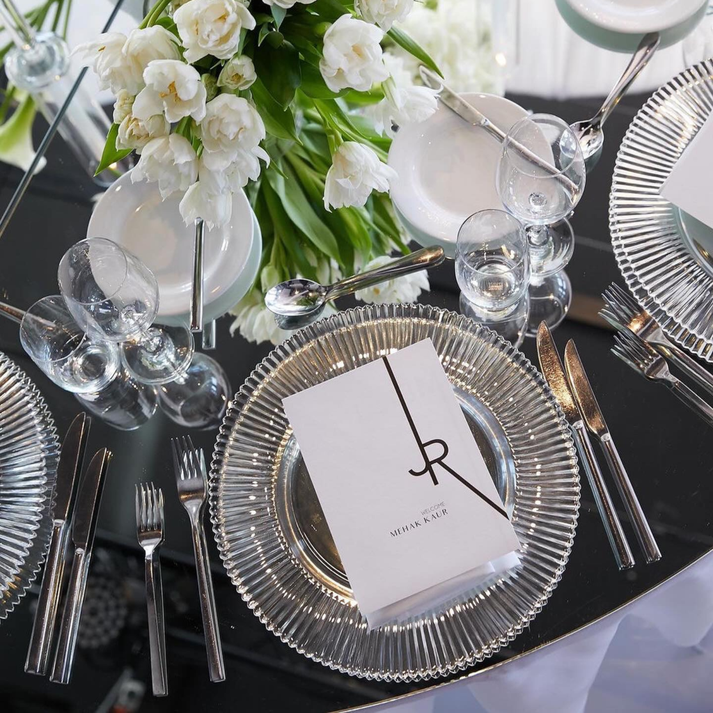 Clear Ribbed Glass Charger Plate Optimum Event Hire
