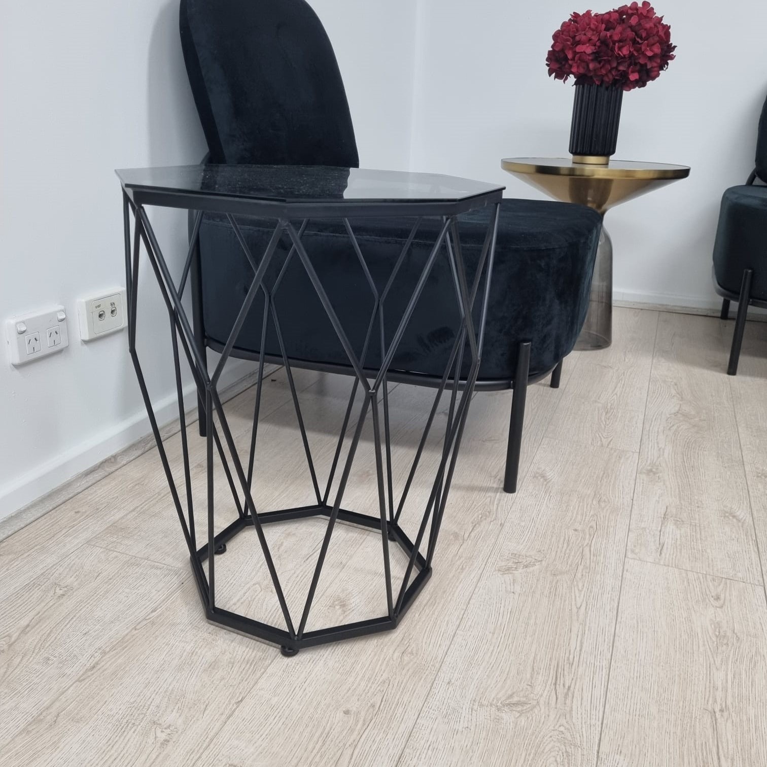 Black Smoke Octagon Side End Table Hire